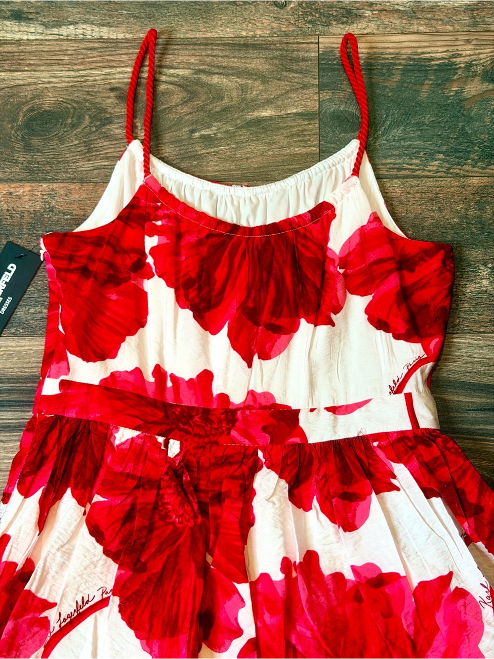 Karl Lagerfeld Paris Tiered Floral Print Red and White Maxi Dress size 6 - Picture 7 of 16